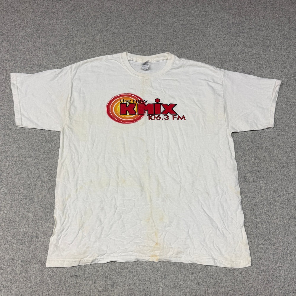 Gildan | KMIX 106.3 FM Radio Graphic T-Shirt | XL | White | Vintage Promo Cotton